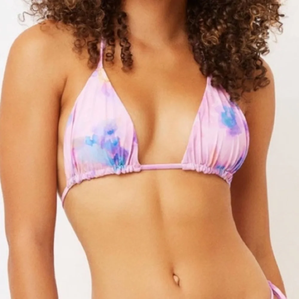 New! Frankie's Bikinis Pink Purple watercolor Floral Bikini top 1093